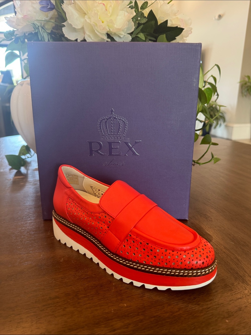 Women’s Red Platform Loafer — Perforated Slip-On Flat